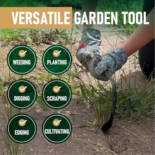 Grampa's Garden Hook - Weed Puller & Gardening Hand Cultivator - Versatile Tool That Functions as Cultivator, Hand Tiller, Weeder, & Edging Tool - Lightweight & Durable