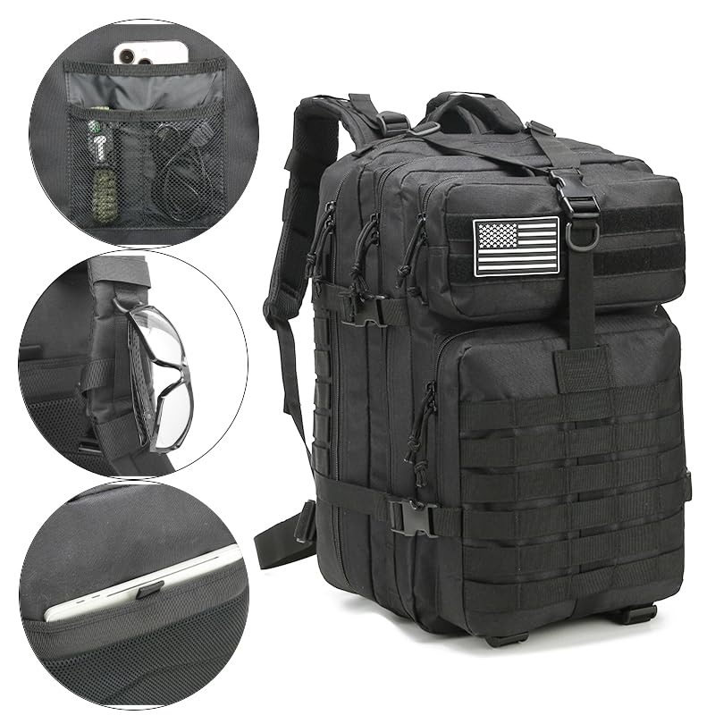 Tactical Backpack for Men, 45L Military Gym Backpacks, Large 3-Day Assault Pack Bug Out Bag MOLLE Daypack for Rucking Fishing Camping (Dark blue) - color: Dark Blue