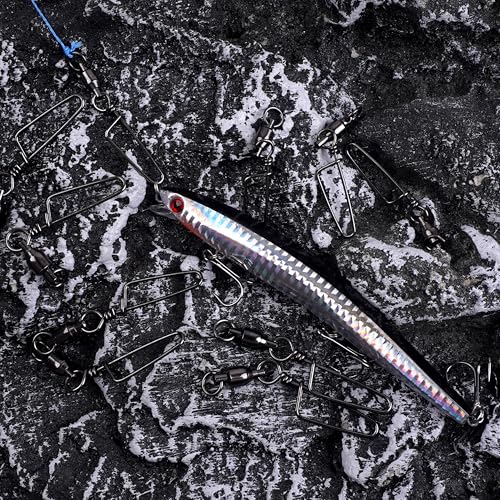 AGOOL Fishing Swivels Snaps Ball Bearing Swivels with Coastlock Snaps Stainless Steel Fishing Tackle Line Lure Leader Connector Quick Change Terminal Tackle for Lures, Leaders and Rigs - size: Size 3+3(60lb)