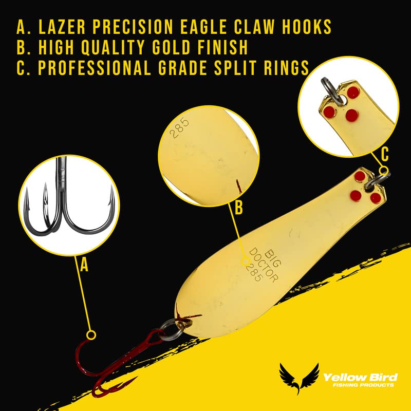 Doctor Spoons Fishing Lures Series - Made in USA - Saltwater & Freshwater - Eagle Claw Hook - Walleye, Bass, Northern, Pike, Salmon, Trout, Striper - Casting, Jigging, Trolling, 3 Pack - color: Gold, size: 2 1/2" | 3/8 oz