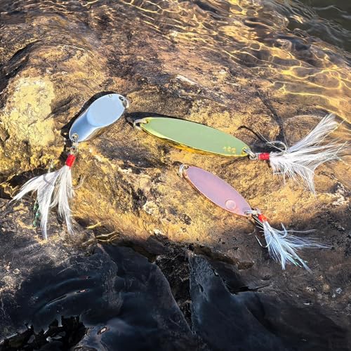 12Pcs Fishing Spoons Lures, Casting Spoon Treble Hooks 5g(3/16oz) 7g(1/4oz) 10g(3/8oz) 14g(1/2oz), Hard Metal Fishing Spoons for Trout Bass