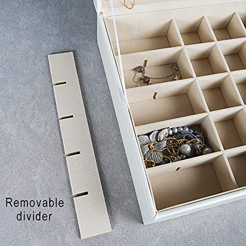 Frebeauty Earring Organizer Classic Jewelry Box 50 Slots Double Layer Jewelry Storage Case with 6 Necklace Hook and Bracelet Pocket(Pearl White) - color: White
