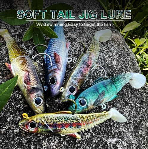 Fishing Soft Plastic Lures - Pre-Rigged Soft Fishing Lures - Great Action Swimbaits with Spinner - Fishing Gear for Bass Trout Walleye, Crappie Fishing Jigs Bait - color: 5PCS-5.1",1.25oz