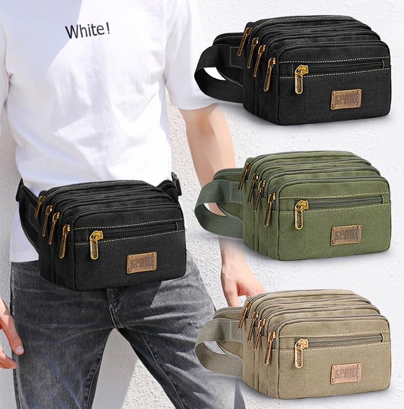 Fanny Pack for Men & Women, Multi-Pockets Zipper Pockets Waist Bag, Belt Bag for Running Cycling Travel Walking Hiking Fishing Camping (Green)