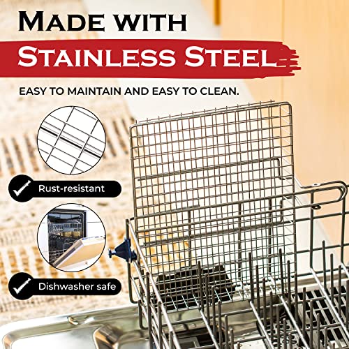 SHIZZO Grill Basket Gift Set - Removable Wooden Handle - Non-Stick Stainless Steel, BBQ Grilling Rack for Fish, Shrimp, Vegetables - Camping & Outdoor Smoker Accessories, Gifts for Dad, Husband