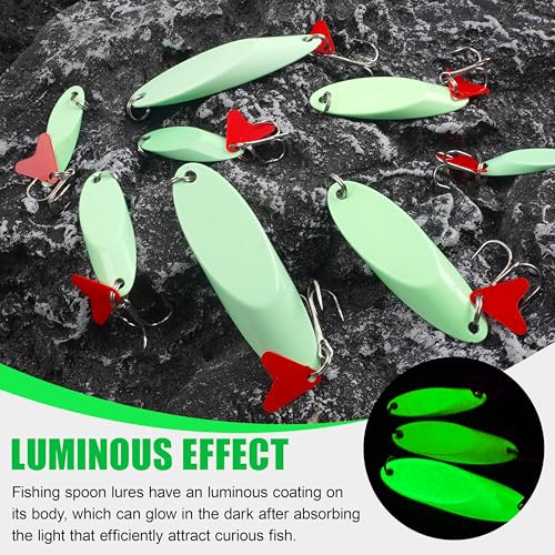 Fishing Spoon Lures, 8pcs Metal Spoon Fishing Lures Casting Trout Spoons with Treble Hooks Luminous Jigging Spoon Baits for Trout Bass Crappie Pike Walleye Saltwater Freshwater - size: 21g(3/4oz)-8pcs