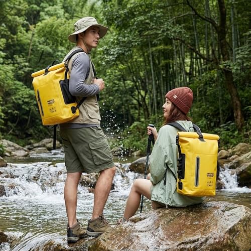Dry Bag Waterproof 25L - Floating & Lightweight Bags for Women, Waterproof Backpack for Kayaking, Boating, Fishing, Paddle Boarding, Camping, Hiking, Roll-Top Seal & Adjustable Shoulder Straps - color: Yellow