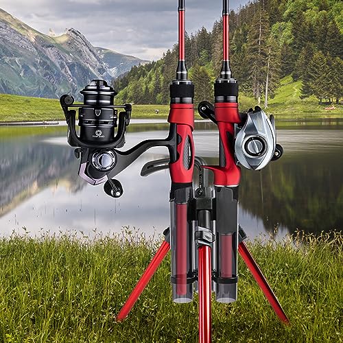 3-Tude Portable Fishing Rod Holder - Stand Holds Up to 3 Rods, Outdoor Fishing Gear Equipment Organizer - color: Long-Red