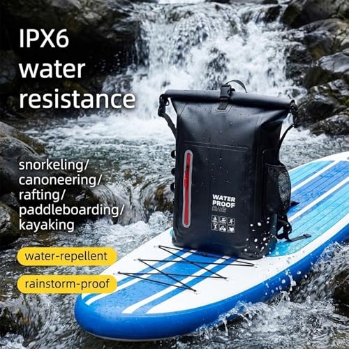 Dry Bag Waterproof 25L-Floating & Lightweight Bags for Women Waterproof Backpack for Kayaking, Boating, Fishing, Paddle Boarding, Camping, Hiking, Roll-Top Seal & Adjustable Shoulder Straps - color: Black