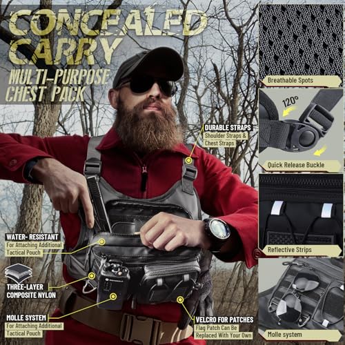RXW Chest Bag for Men Women, Tactical Chest Rig Holster, EDC Chest Pack | Lightweight No Bounce Chest Holster for CCW EDC Tactical Use Secure Fit for Running Hiking Motorcycle Outdoor - color: Black