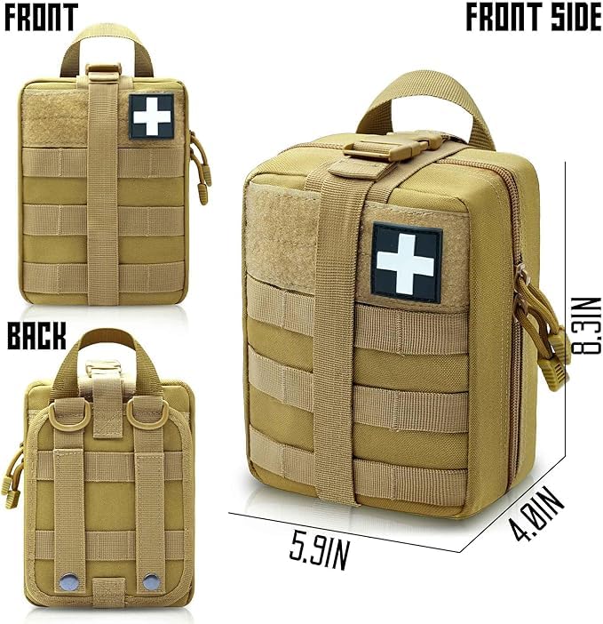 Ifak Trauma Kit, 74 Piece Upgrade Tactical First Aid Supplies, Molle Ifak Pouch Rip Away Refill Supplies for Survival Camping Hiking Travel - color: Tan