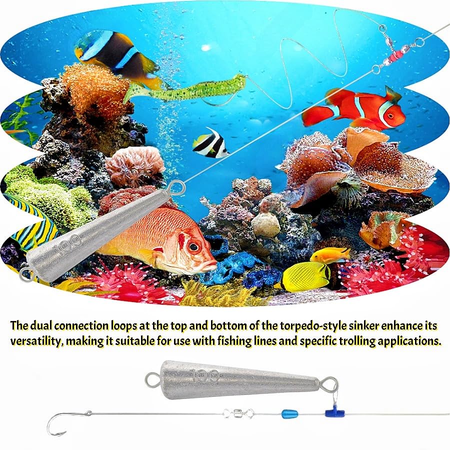 10PCS Fishing Weights Torpedo Sinkers Inline Trolling Sinkers Weights Kit Fishing Sinkers Catfishing Sinkers Saltwater Fishing Torpedo Weights Double Ring Sinkers-1oz(30g) - size: 3.53oz(100g)-4Pcs