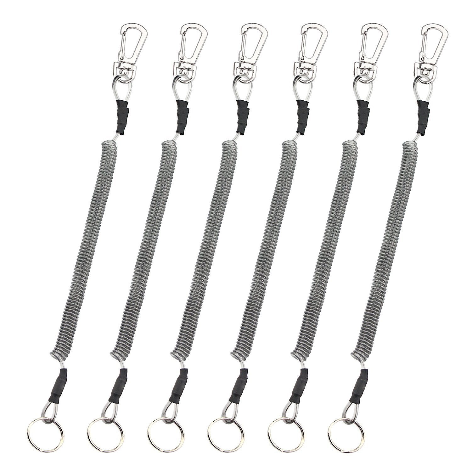 Booms Fishing T04 Fishing Lanyards Fishing Tool/Pole Safety Coil Lanyard Retractable Wire Inside Tup Cover - color: 6pcs / pack_black