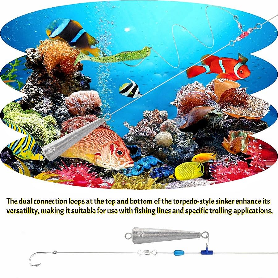 10PCS Fishing Weights Torpedo Sinkers Inline Trolling Sinkers Weights Kit Fishing Sinkers Catfishing Sinkers Saltwater Fishing Torpedo Weights Double Ring Sinkers-1oz(30g) - size: 1.4oz(40g)-8Pcs