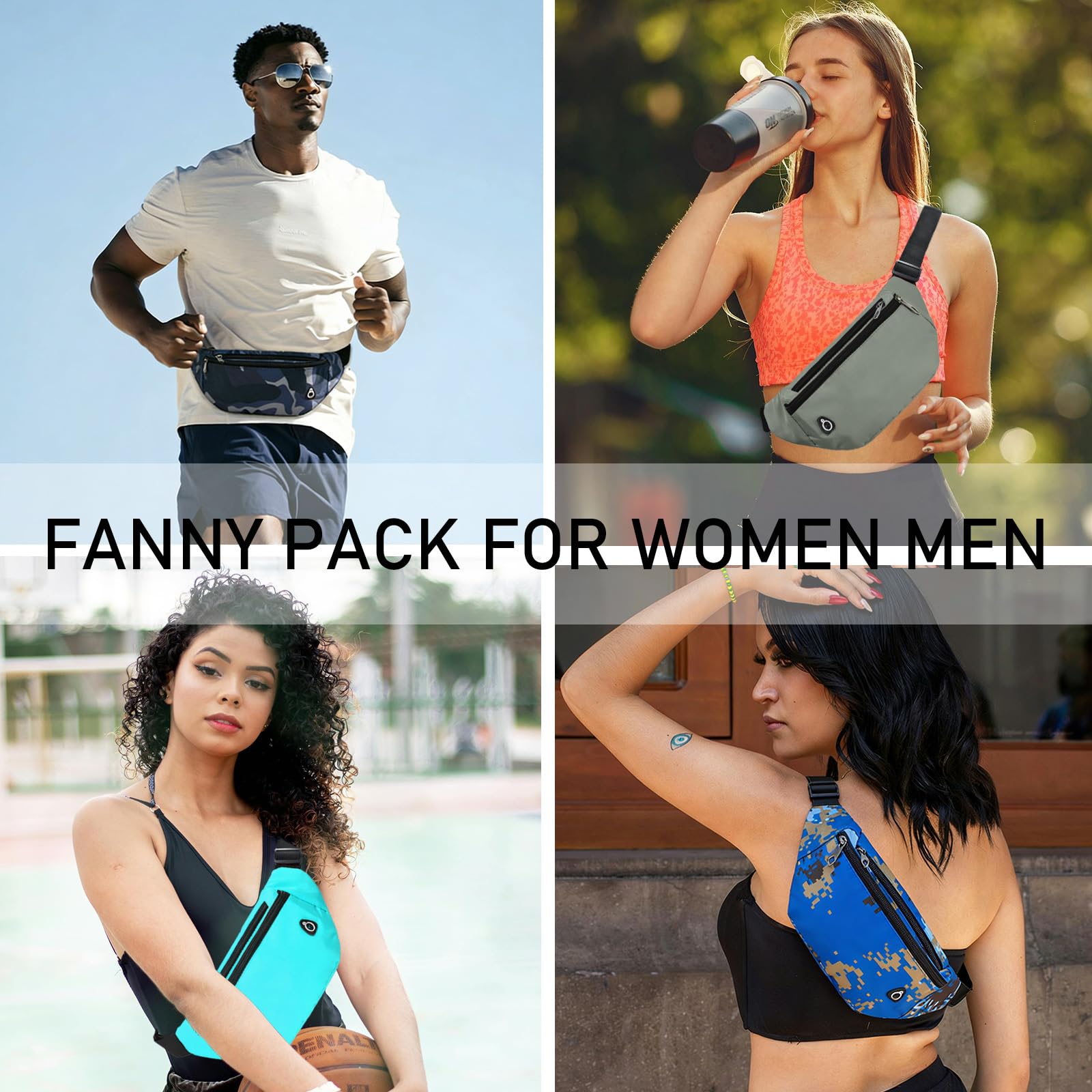 Fanny Pack for Women Men,Crossbody Fanny Pack Water Resistant Sports Waist Bag Pack, Belt Bag for Travel Hiking Running - color: 1pack-camo blue
