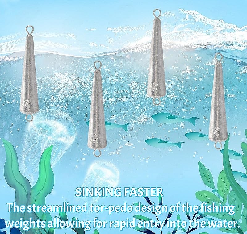 10PCS Fishing Weights Torpedo Sinkers Inline Trolling Sinkers Weights Kit Fishing Sinkers Catfishing Sinkers Saltwater Fishing Torpedo Weights Double Ring Sinkers-1oz(30g) - size: 1oz(30g)-10Pcs