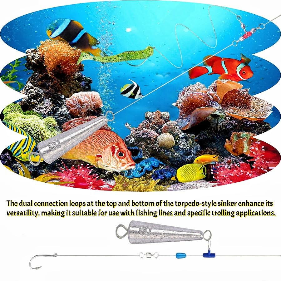 10PCS Fishing Weights Torpedo Sinkers Inline Trolling Sinkers Weights Kit Fishing Sinkers Catfishing Sinkers Saltwater Fishing Torpedo Weights Double Ring Sinkers-1oz(30g) - size: 2.1oz(60g)-8Pcs