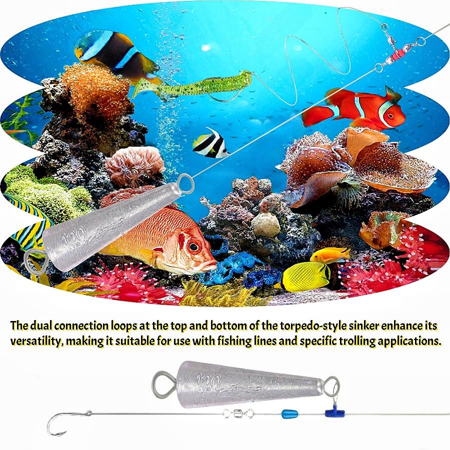 10PCS Fishing Weights Torpedo Sinkers Inline Trolling Sinkers Weights Kit Fishing Sinkers Catfishing Sinkers Saltwater Fishing Torpedo Weights Double Ring Sinkers-1oz(30g) - size: 4.23oz(120g)-4Pcs