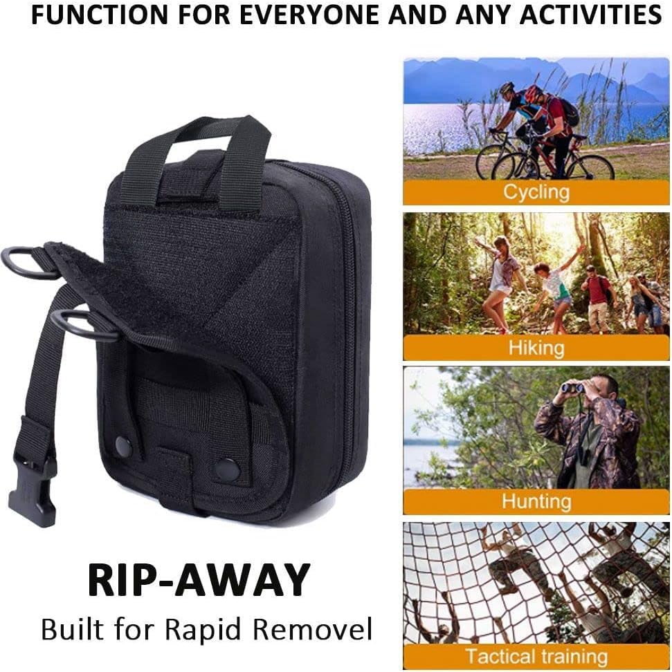 Ifak Trauma Kit, 74 Piece Upgrade Tactical First Aid Supplies, Molle Ifak Pouch Rip Away Refill Supplies for Survival Camping Hiking Travel - color: Black