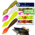 Charlie's Worms Bass Lures Freshwater Fishing Lure - Scented Artificial Softbait for Freshwater & Saltwater Bass Fishing, Swimbait, Softbait - style: Spade Tail Grub W/ Jig Heads (36-piece)