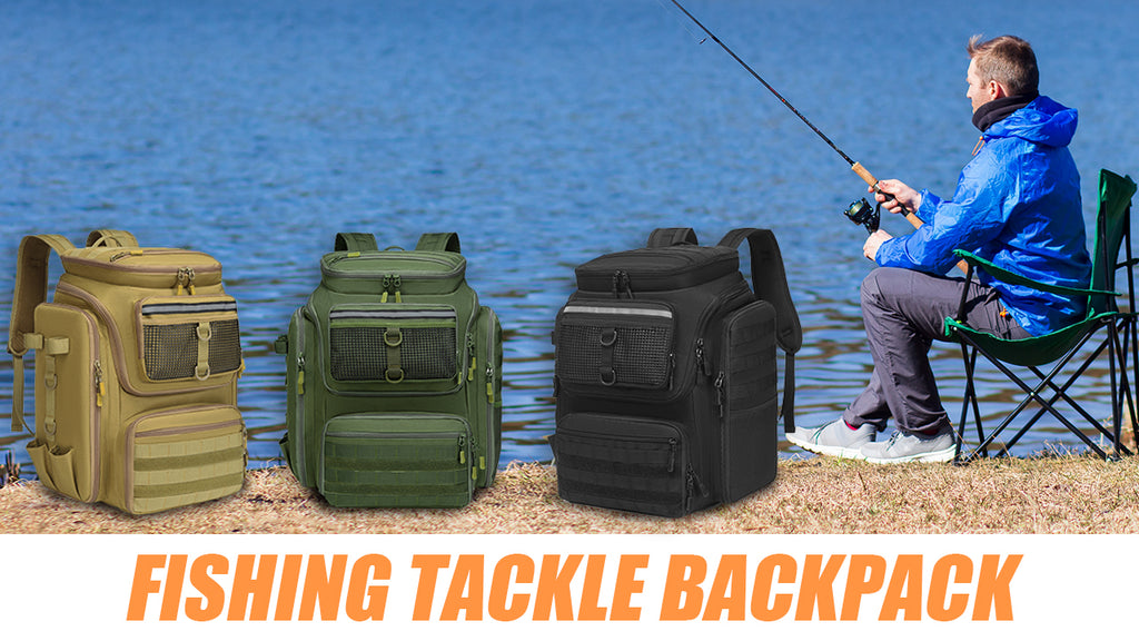 HAMBOLY Fishing Backpack 45L with Rod Holders, Water-Resistant Tackle Backpack for Fishermen, Large Capacity Fishing Gear Bag for Travel Hiking Camping - color: Brown (4 Tackle Boxes Included)