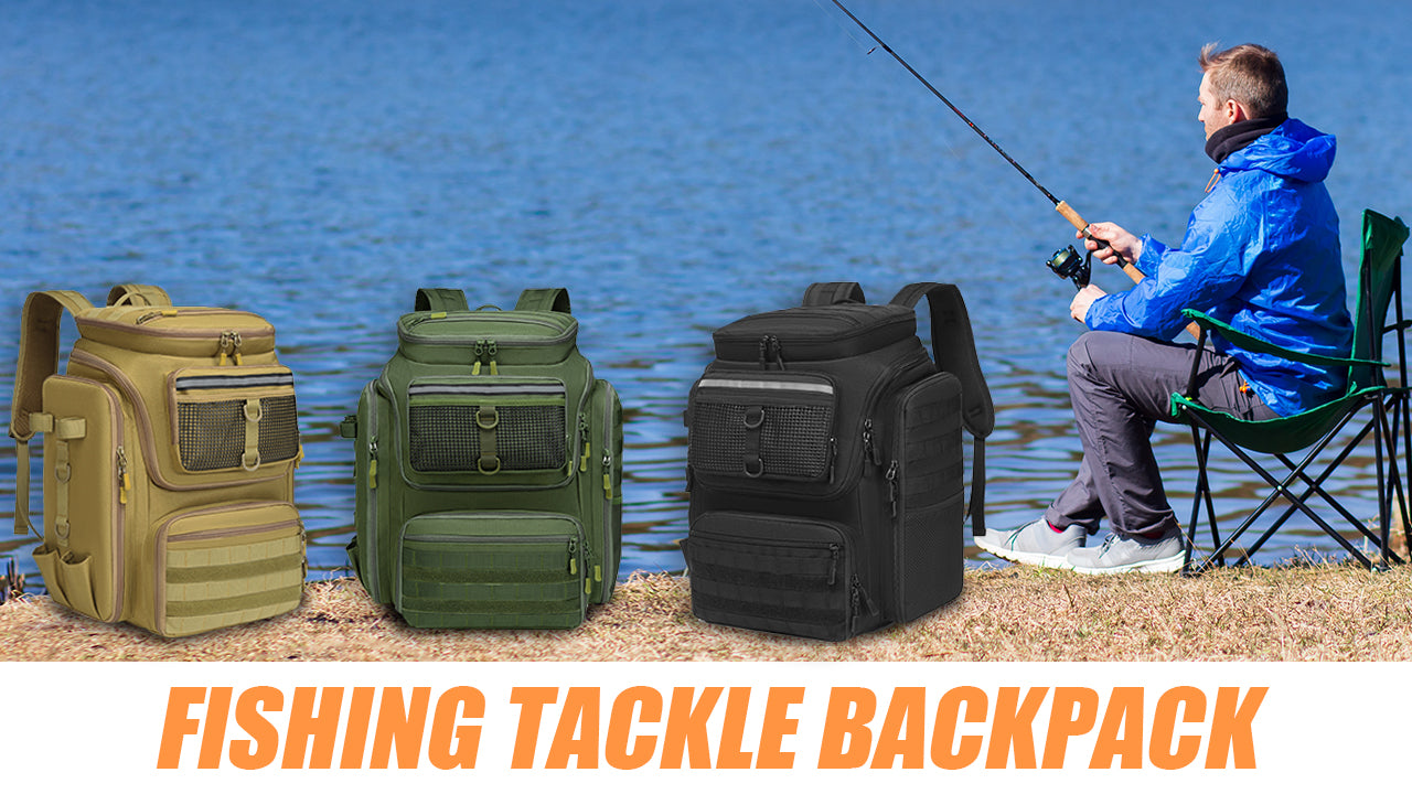 HAMBOLY Fishing Backpack 45L with Rod Holders, Water-Resistant Tackle Backpack for Fishermen, Large Capacity Fishing Gear Bag for Travel Hiking Camping - color: Brown (4 Tackle Boxes Included)